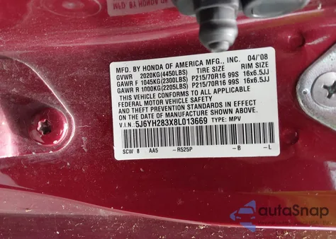 2008 Honda Element Lx z USA, uszkodzony, nr VIN 5J6YH283X8L013669